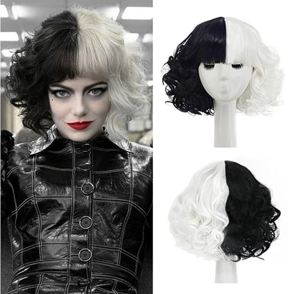 Black and White Wigs for Cruella Costume Women